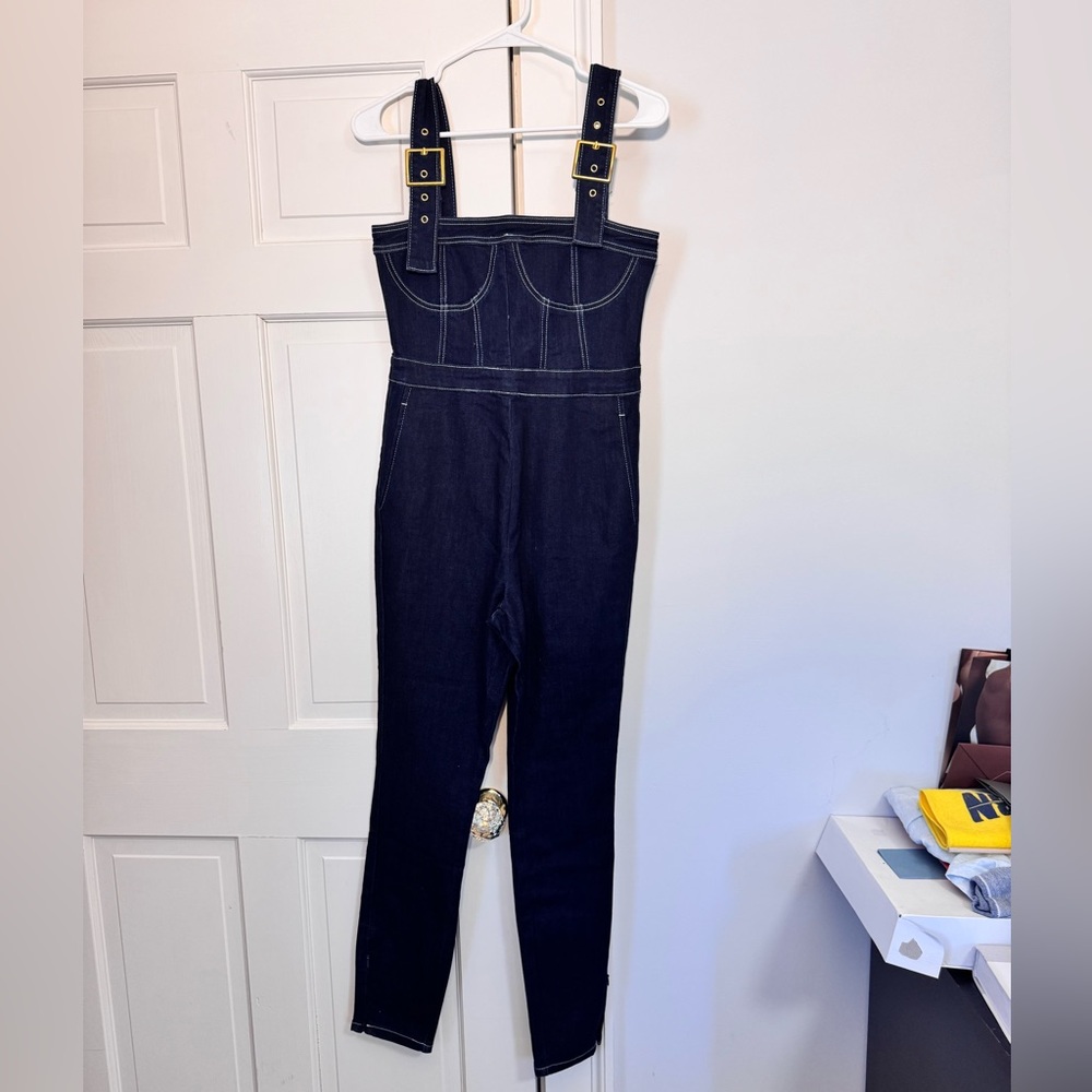 Women's Black Denim Jumpsuit - Picture 4 of 8